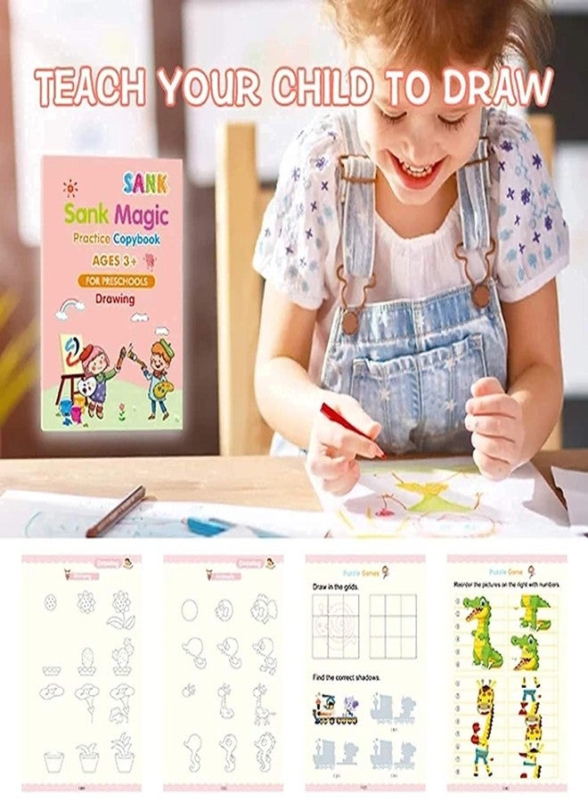 DS Enterprise 4pcs Magic Practice Copybook with Pen & 5 Refill Reusable Writing Tool Simple Hand Lettering for Children, Alphabet Number Math Drawing Tracing,Pen Control Workbook Set for Kids - Image 5